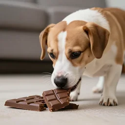 a picture of a dog eating chocolate