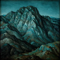 caucasus mountains at night, renaissance painting, teal palette