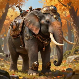 an epic fantasy comic book style portrait painting of a steampunk - elephant, studio ghibli, unreal 5, daz, hyperrealistic, octane render, cosplay, rpg portrait, dynamic lighting, intricate detail, harvest fall vibrancy, cinematic