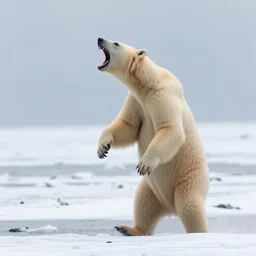 professional nature photography of a roaring magestic polar bear on hind legs