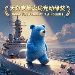 cartoon of blue bear walking on a battleship