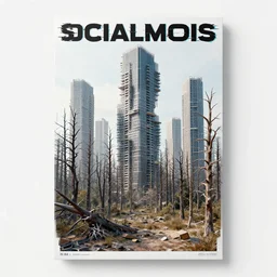 socialmodersist building in the midle dead forest, brutalist architecture, poster, glitch