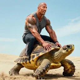 Dwayne Johnson riding a turtle