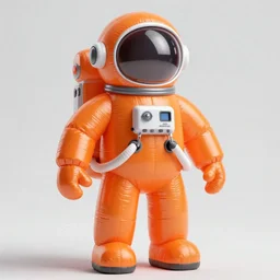 accurate detailed pvc inflated orange colored astronaut god, full body, futuristic, concept art, character only, detailed art, adidas streetwear, figurine!!!, studio lighting, grey background, no shadow, trending on artstation, 4 k, sharp, highly - detailed, focus on face!!!