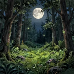 ttrpg of a moonlit clearing in the woods, gridless, beautiful, 8 k, high quality digital art
