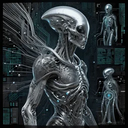 alien mathematics by jeffrey smith and wlop and gustave dore, featuring rhodium wires, circuitry, code, binary, cryptonomicon, dmt entity, ambient occlusion, 3 d concept render, scientifically accurate, artstation, intricate, beautiful, look at that detail!