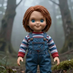 chucky the doll in the woods foggy digital art 4 k detailed super realistic