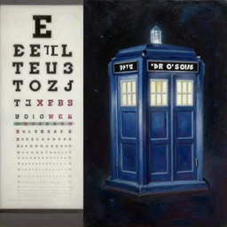 oil painting of the tardis from dr who flying through space. rochester blot test. beautiful. space.