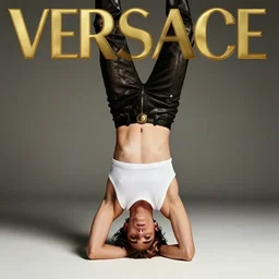fashion model makes headstand, official versace editorial, highly detailed