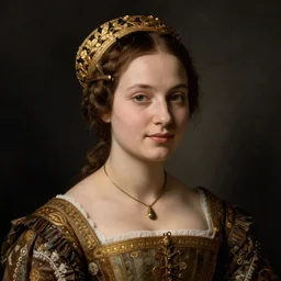 portrait of young woman in renaissance dress and renaissance headdress, art by pieter bruegel the elder