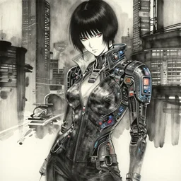 墨絵 in the style of yoji shinkawa and cyberpunk
