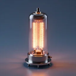 Product shot of a glowing electron Vacuum tube by Craig mullins, volumetric light, artstation, , octane render, redshift render,