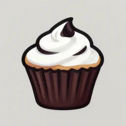 cupcake logo painting by tim biskup and afshar petros, matte background, sharp contours, minimal, trending on artstation