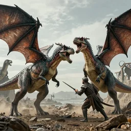 dinsosaurs fighting a dragon, GoT style. Historicaly correct