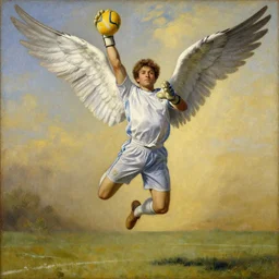 goal keeper in the air with wings, rennasainse painting