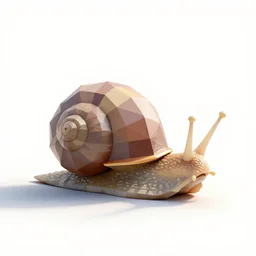 low-poly snail, clean 3d render, full body, isolated on a pure white background, centered, entire subject in frame, sharp focus, soft studio lighting