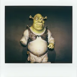 Polaroid photo of fragmented greek sculpture of Shrek