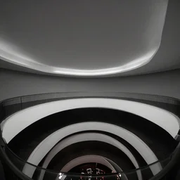 minimalistic extreme wide angle curved perspective digital art of indoor top floor of a casino with a balcony to the ground floor by anton fadeev from nightmare before christmas