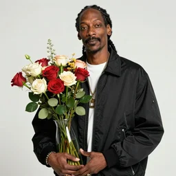 Snoop Dogg holding a Vase of flowers for a 1990s sitcom tv show, cinematic lighting, Studio Photograph, portrait, C 12.0