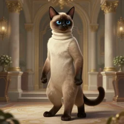 full body photograph of a male anthropomorphic siamese cat fursona wearing a turtleneck in a manor, deep focus, intricate, elegant, highly detailed, digital painting, artstation, concept art, matte, sharp focus, illustration, d & d, fantasy, hearthstone, art by artgerm and greg rutkowski and alphonse mucha