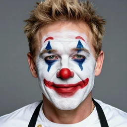portrait photoshoot of Gordon Ramsay clown face paint