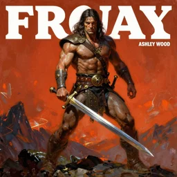 in the style of frank frazetta, a highly detailed matte portrait painting of conan the barbarian, standing on a mountain holding a sword, by ashley wood, dynamic berserk pose, eerie magazine cover, red orange brown colors, impressionism, palette knife and brush strokes, photorealistic, detailed, intricate, 4 k, focused, extreme details, masterpiece