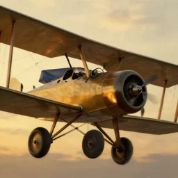 cat piloting a bi - plane, painted by rembrandt, intricate, detailed, atmospheric lighting, golden hour.