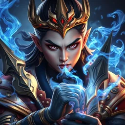 a masterpiece portrait of nezha, legendary god holding spear, blue flame everywhere, epic pose, fantasy character portrait, closeup shot, hyper detailed, digital painting, 8 k realistic, trending on artstation, sharp focus, dof, by fenghua zhong, artgerm, ne zha from smite, tsuyoshi nagano, raymond swanland