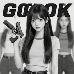 character portrait poster girl gang leader in modern streetwear holding a glock, long straight hair, grayscale, cute face, pretty face, anime by kuvshinov ilya, artgerm and greg rutkowski, 4 k, graphic design, adobe illustrator, behance, trending on artstation