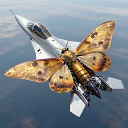 a cybernetic moth mixed with a jet fighter, highly detailed, super realistic, unreal engine, 8 k