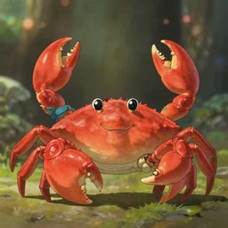 A portrait of a wizard who is an anthropomorphic crab, in the style of Studio Ghibli, 4k, fantasy, D&D, traditional art, highly detailed, full body shot, shallow depth of field, bokeh, professional lighting