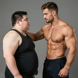big handsome muscular guy flirting with a short fat guy