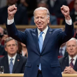 joe biden triumphant. portrait by jean giraud and anton otto fischer