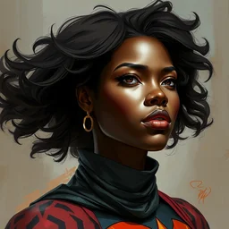 portrait super hero african american woman, style artstation, style greg rutkowski comic art book,