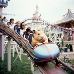film still of a hamster riding a roller coaster in disneyland paris, 8 k