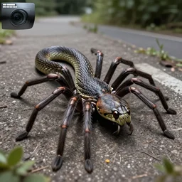 ultra realistic hyper realistic photorealism cctv footage cctv footage cctv footage of spider snake elmo