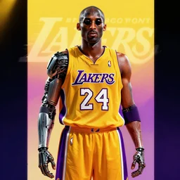 lakers kobe bryant as a cyborg, terminator, the terminator ( 1 9 8 4 ), 6 0's movie poster art, fan art, digital art, vibrant, militaristic, octane render, minimalist, trending on artstation