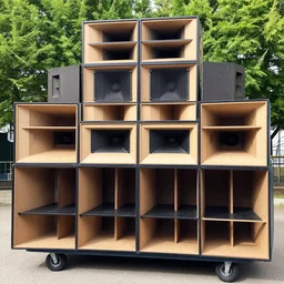 a massive sound system built in wheelie bins