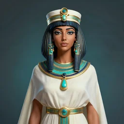 woman egyptian brown tan skin, priestess, cleric robes, turquoise jewelry, karol bak, digital art, ambient lighting, studio lighting,