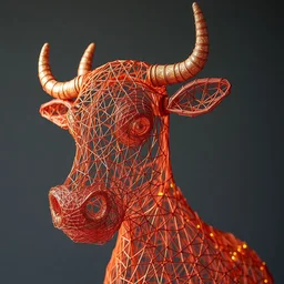 sculpture of 🐄 made of wires, detailed