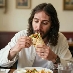 jesus is eating a burrito
