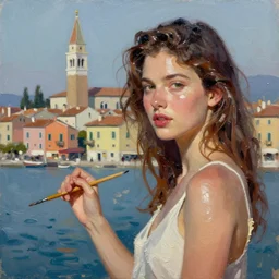 impasto painterly sketch, in rich glossy oil paint of a beautiful atrani, claire tabouret