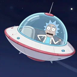 screenshot rick and morty flying in their regular ufo in deep space, the death star explodes on background