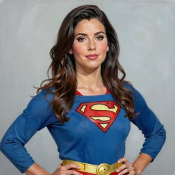 A painting of Alexandria Ocasio-Cortez as a superwoman
