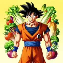 goku and vegetables, fused, Trending on Artstation, Hiroaki Tsutsumi style