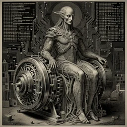 computer deity by jeffrey smith and wlop and gustave dore, featuring engine, circuitry, code, binary, cryptonomicon, dmt entity, ambient occlusion, 3 d concept render, scientifically accurate, artstation, intricate, beautiful, look at that detail!