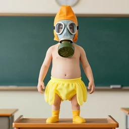a staggeringly colorful beautiful photograph of a school wearing a squid gas mask and jellyfish underwear. it is standing on a podium, illuminated uplighting strongly from the playground. it is radially expanding at the speed of light. 3 5 mm film, perfect focus, amazing chromatic hallucinatory experience.