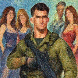 Vibrant depiction of Colin Farrell as a Navy SEAL , girls in the background by frank miller, illustration by Ruan Jia and Mandy Jurgens and William-Adolphe Bouguereau, Artgerm, 4k, digital art, surreal, space dandy style, highly detailed, godsend, artstation, digital painting, concept art, smooth, sharp focus, illustration by Ruan Jia and Mandy Jurgens and William-Adolphe Bouguereau