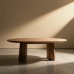 photo of a table in an empty room, modern design, warm lighting, professional studio quality