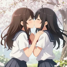 A two girls kissing, manga key visual, beautiful, spring vibes, wallpaper 4K, pixiv, official media